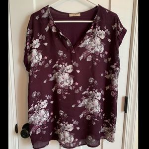 Full Moon Eggplant purple Floral Maternity Blouse